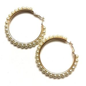 Gold Hoops With Pearl Beads